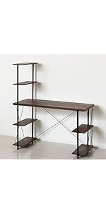 Amazon | らくらく組立 棚付デスクW120 幅120×奥行51×高さ98.5(76)cm